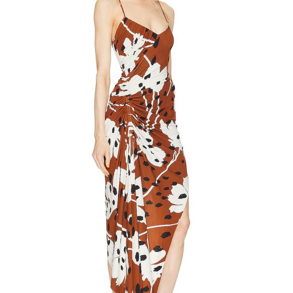 Monse Brown Floral Print Dress w/ Cascade Hem - Unworn - Picture 3 of 5